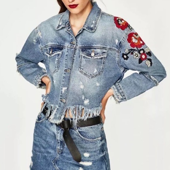 Zara Floral Embroidery Jean Jacket